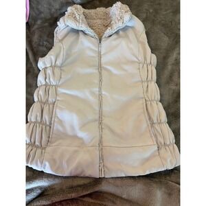 Unbranded Women Small Reversible Puffer Sherpa Vest Cream Full Zip Sz Medium